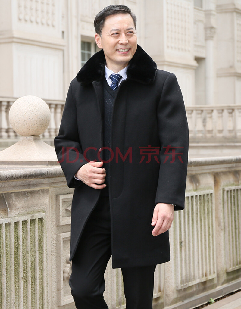 毛呢大衣男中长款冬季中老年加绒羊毛中年休闲呢子外套加厚爸爸装