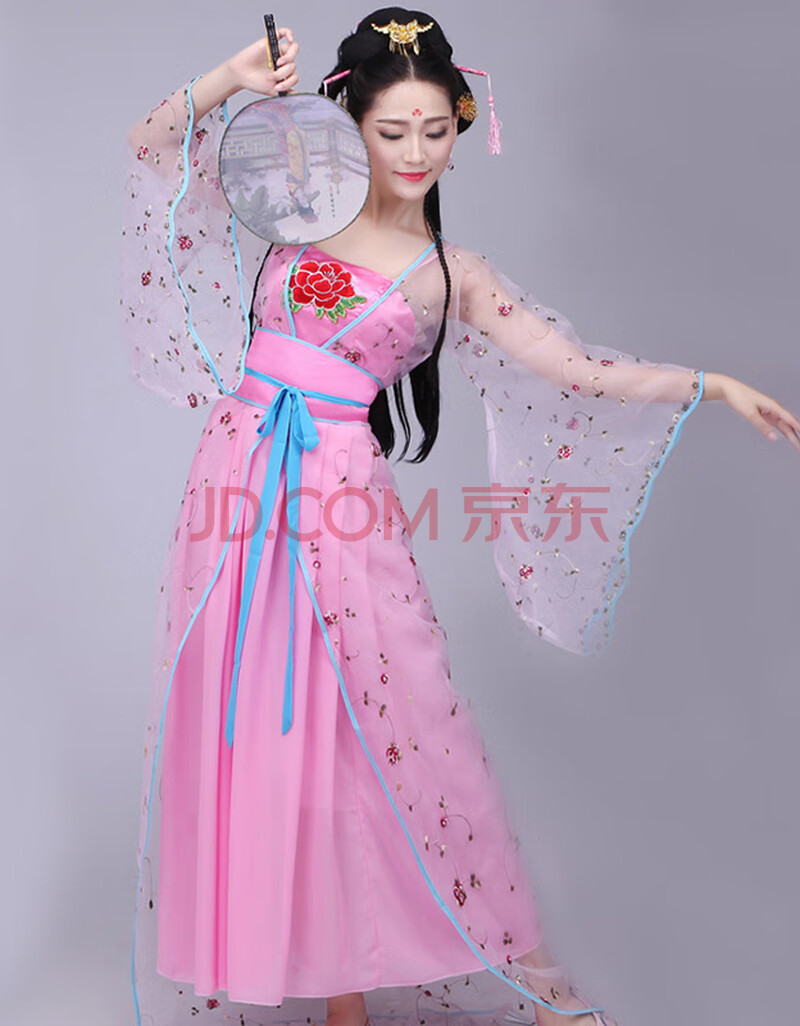 古装女古代西施貂蝉杨贵妃杨玉环公主小姐衣服表演出服装 花瓣粉色 s