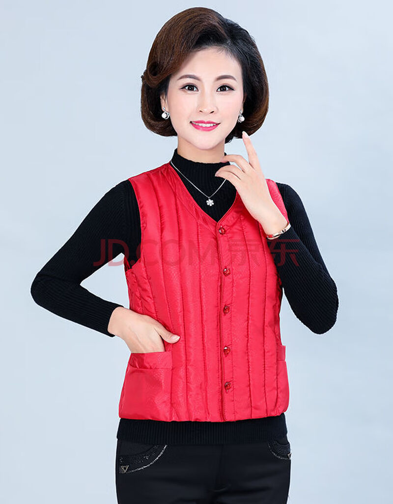 中老年女士棉马甲女秋冬季坎肩女妈妈装马夹女短款宽松大码 大红色 90