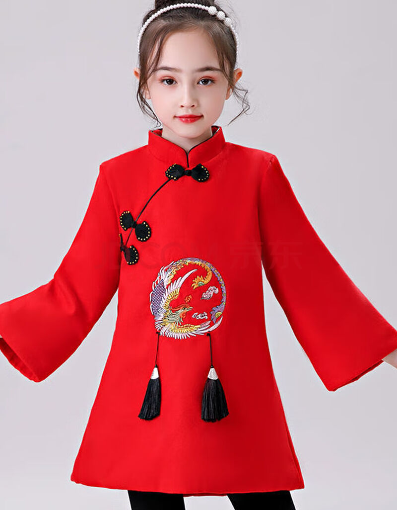 刺绣儿童唐装冬季男童中国风女宝宝红色过年喜庆汉服小孩新年拜年衣服