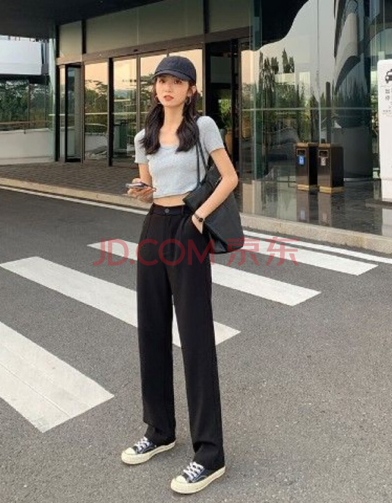 女高170重130图片,女孩170身高130斤图片 阔腿裤女裤子高腰垂感显瘦黑色秋冬薄款百搭休闲直筒宽松西装拖地