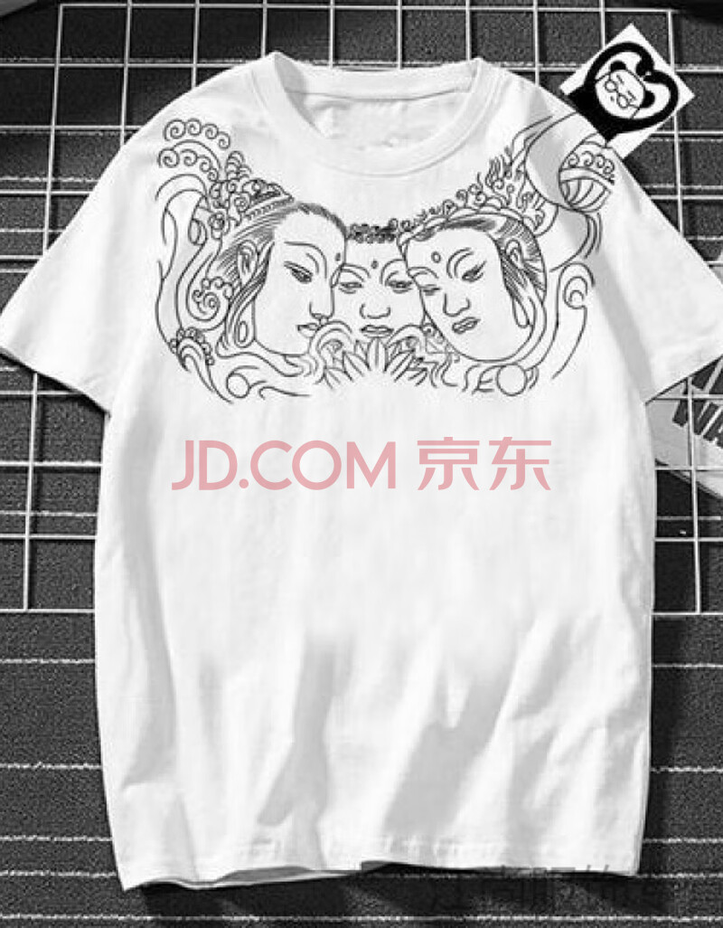 三面佛衣服精神小伙社会网红纹身图案学生夏季短袖t恤男潮流半袖 三面