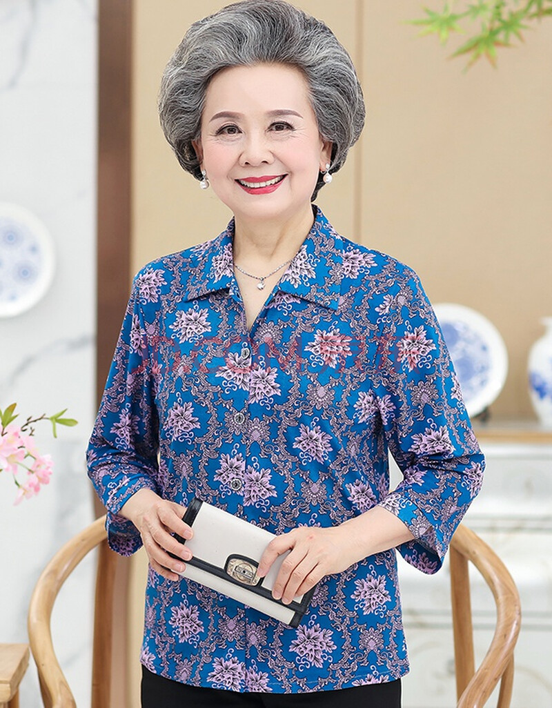 老年人春装女60岁70妈妈夏装套装奶奶短袖衬衫太太外套老人衣服淑女