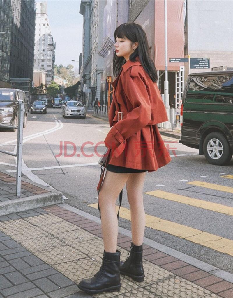 丹贝迪特 气质风衣女短款2021年春季新款韩版直筒上衣女学生穿搭百褶