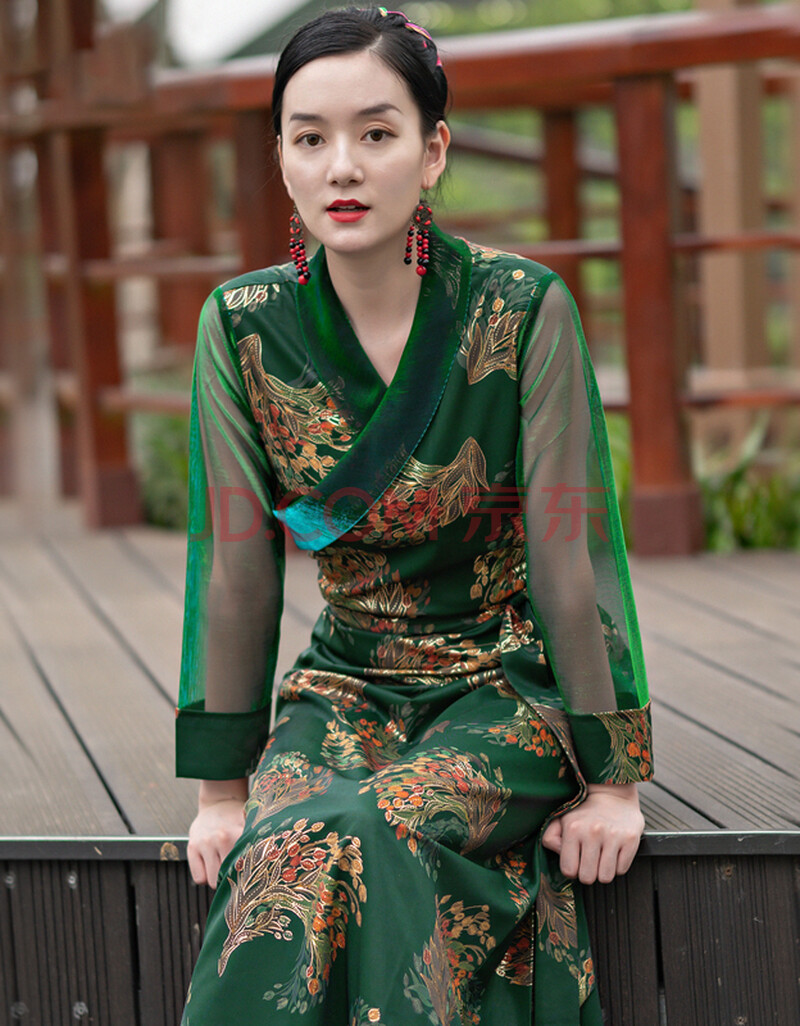 西式藏装女拉萨服夏季拼色博拉西藏服藏袍安多民族风藏衣 墨绿色 xl