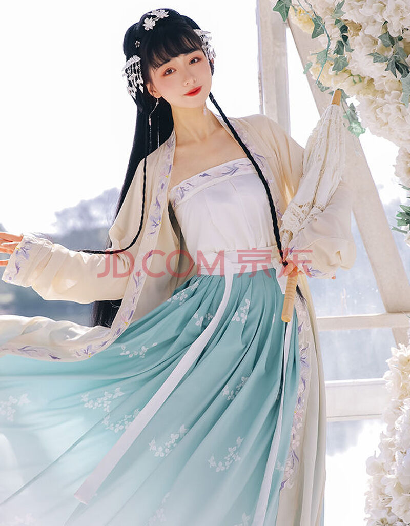 风华原创春款宋制一片式百褶印花襦汉服x1 黄色上衣 宋抹 s