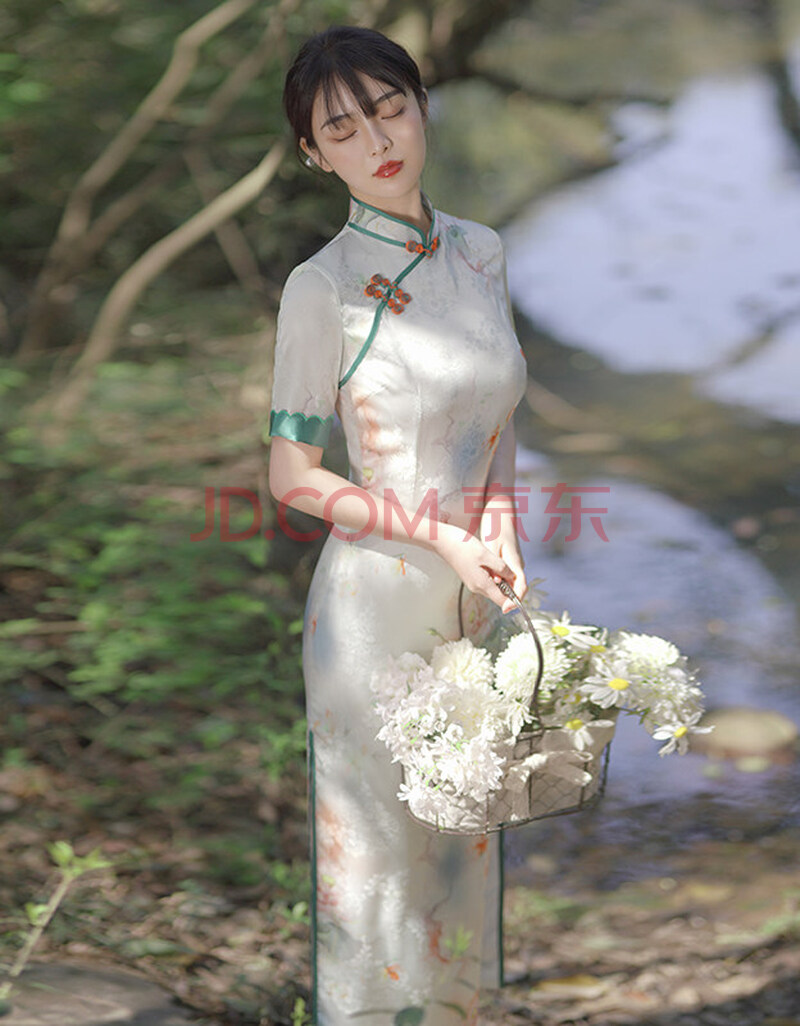 南糖三色 年轻款改良司藤同款旗袍少女2021年新款夏季