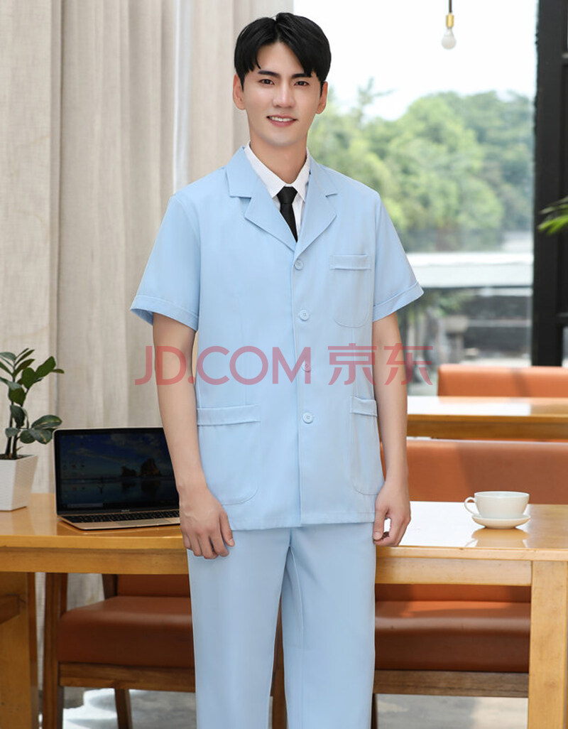 口腔科医生工作服男小褂分体套装护士服长短袖白大褂医院冬夏口腔蓝色