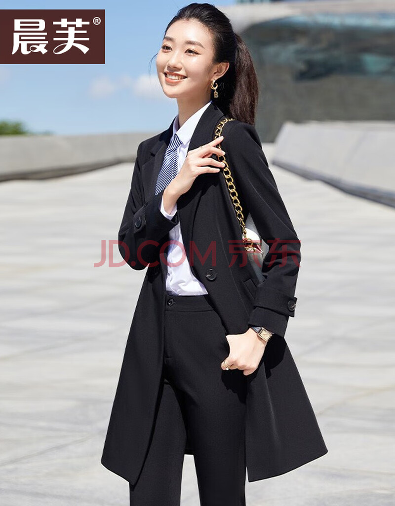 经理4s店销售正装面试工作服风衣(女)黑外套 655黑西裤 881白衬衫 l