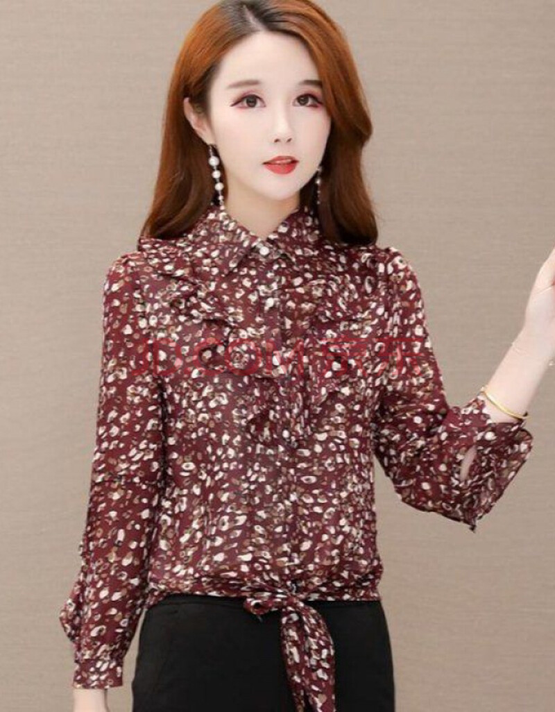 鑫炬名品雪纺小碎花衬衫女士春秋季新款遮肚子上衣洋气时尚小衫薄款潮