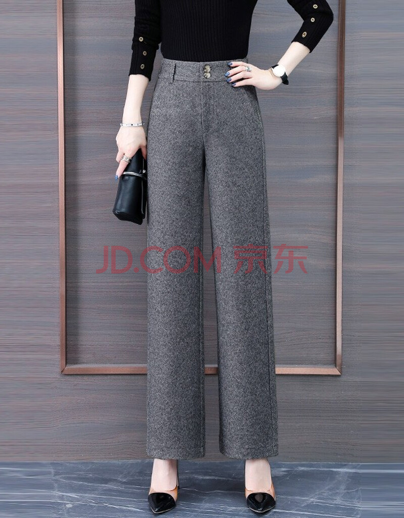 十二依恋 高腰毛呢阔腿裤女秋冬季2021新款宽松直筒裤呢子百搭显瘦垂