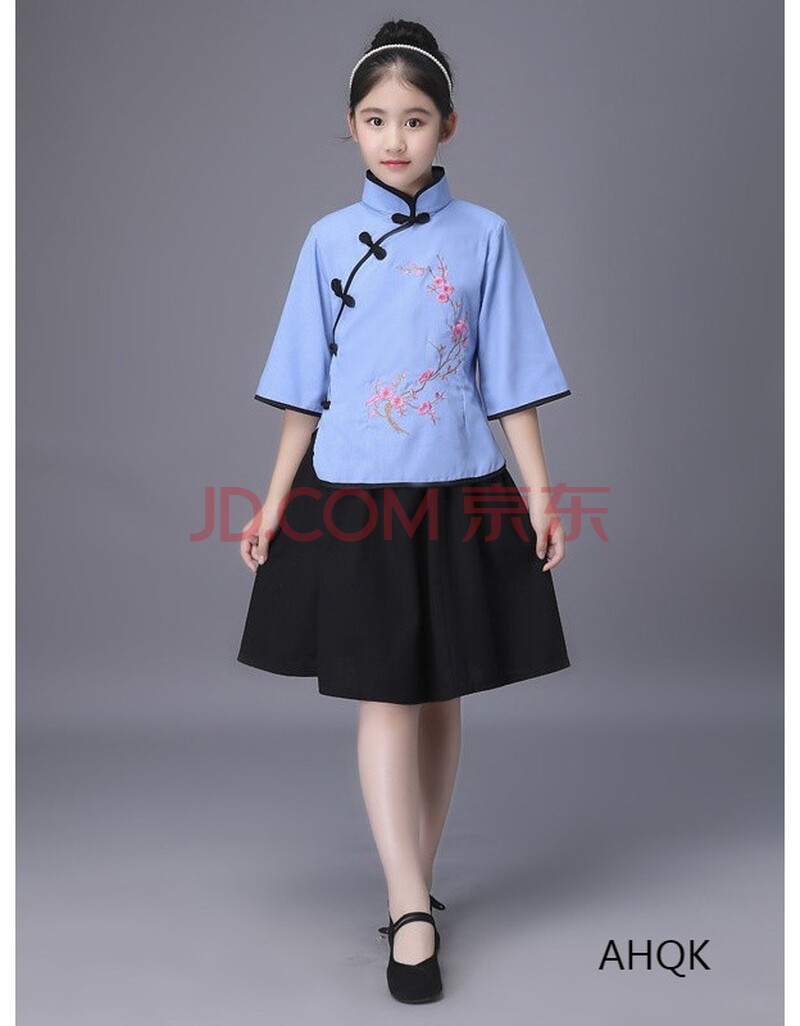儿童民国风服装五四青年学生装女童朗诵合唱服男中山装六一演出服 蓝