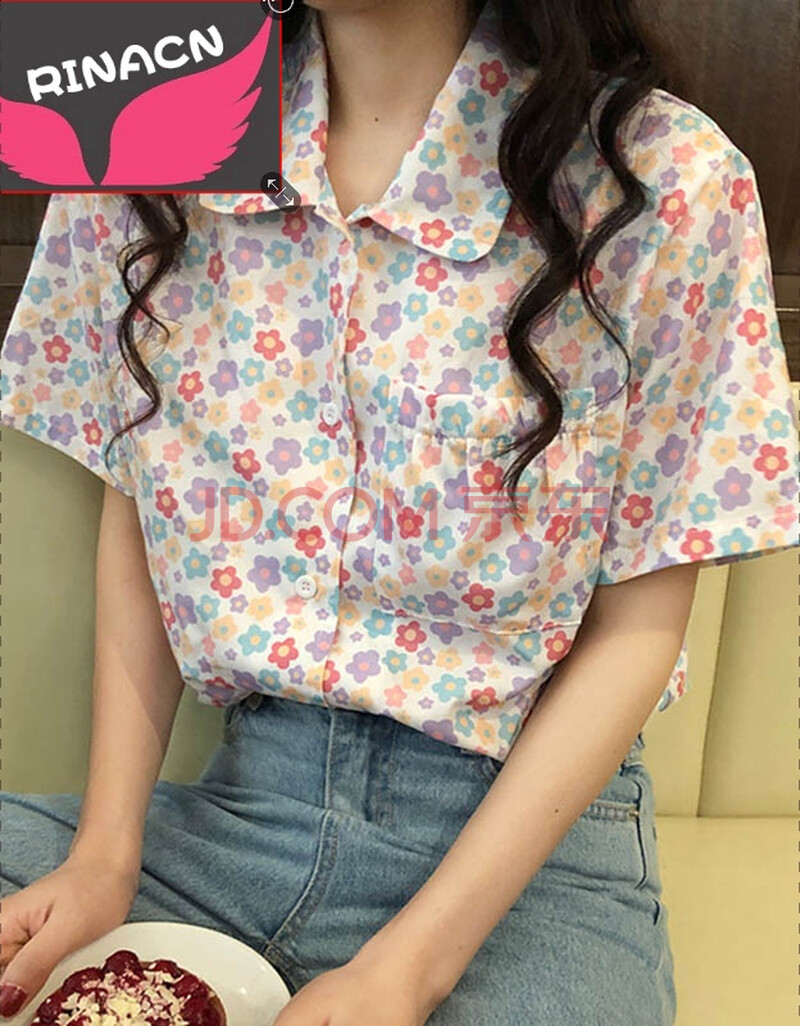 品牌女装2019新款韩版衬衣夏女学生宽松网红碎花衬衫女复古港味短袖