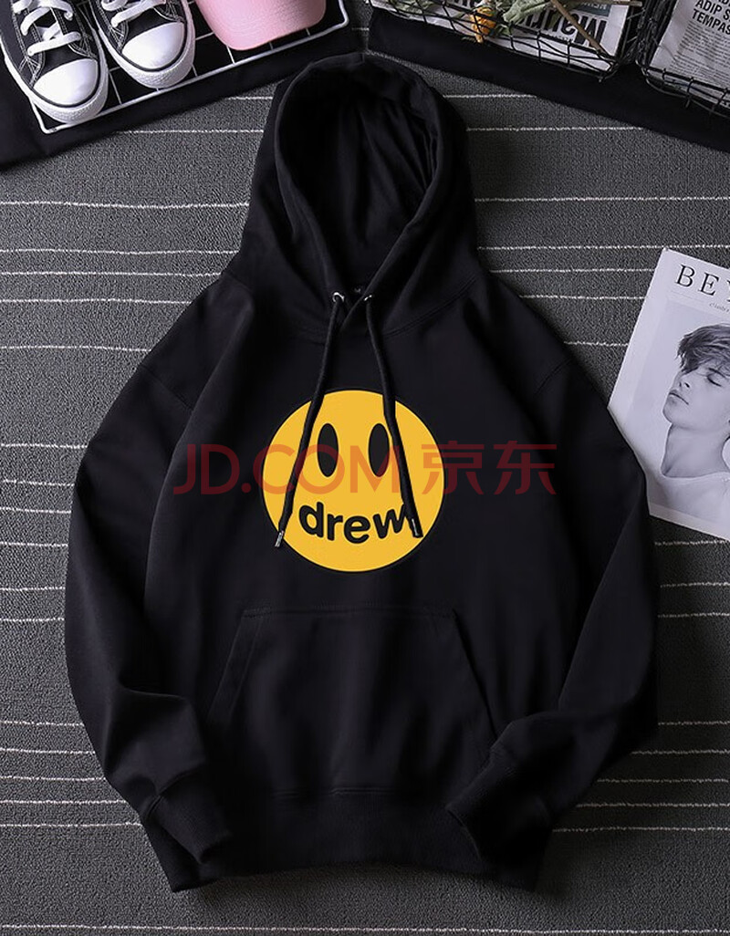 鹿晗同款贾斯汀比伯猪窝drewhouse笑脸卫衣bieber连帽衫情侣外套 黑色