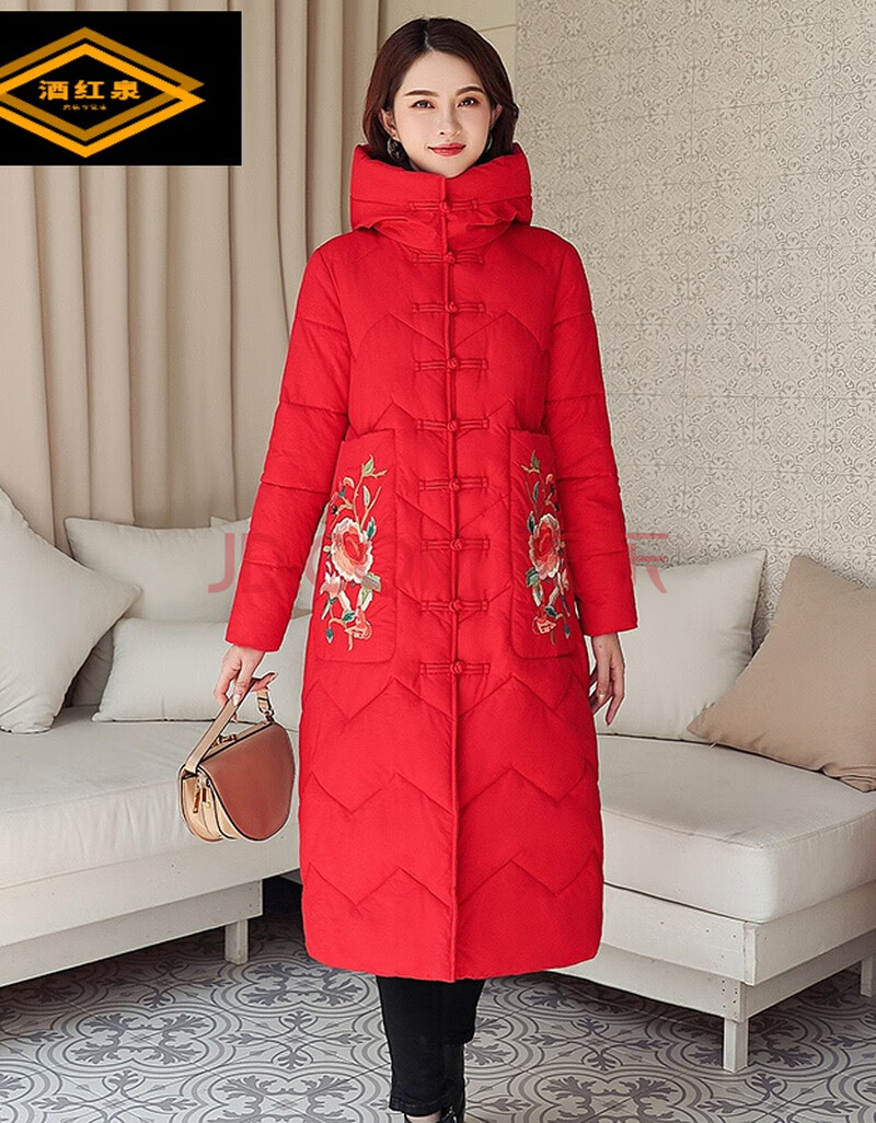 轻薄棉服女时尚女式棉服外套民族风棉衣女2019新款中长款过膝刺绣复古
