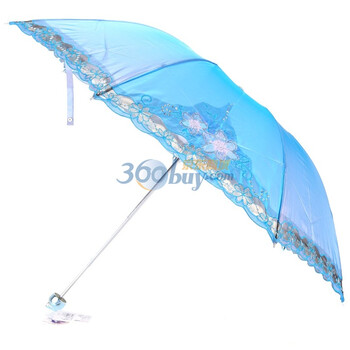 宝丽姿含情默默闪光变色绸三折绣花钢伞366A浅兰色