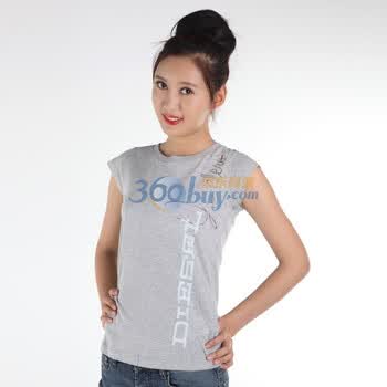 DIESEL 迪赛 女士圆领T恤 流线字母款 zn 80340965887XX款 灰色　XL