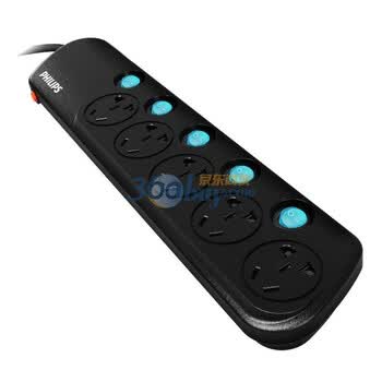 飞利浦（Philips） SPS5520C/93 一体芯防雷双核四位分控插座 1.8米 黑色
