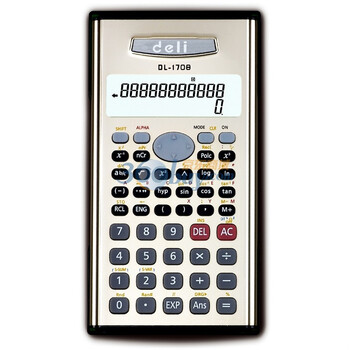 得力（Deli）1708-耐久金属盖大屏幕双行显示函数计算器(金属色)