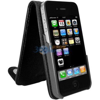 邦克仕（Benks）Leather CASE插夹式设计翻盖保护皮套 黑色（适用于APPLE iPhone 4 ）