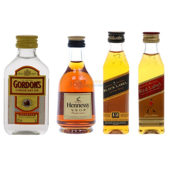 Johnnie Walker red Lable+Gordons+Hennessy酒版套装50ml*4