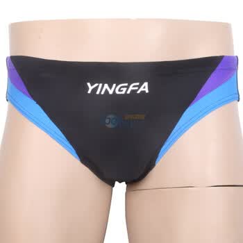 英发9462三角带排水线泳裤黑色蓝紫拼色-1 L