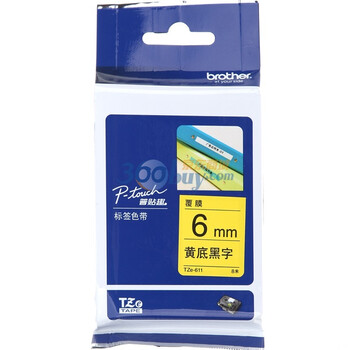 兄弟(brother)TZe-611 6mm黄底黑字标签色带（适用PT1010/1280/1650/7600）