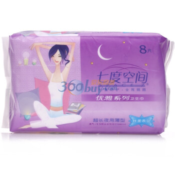 七度空间优雅系列薄型丝柔338mm超长夜用8片装