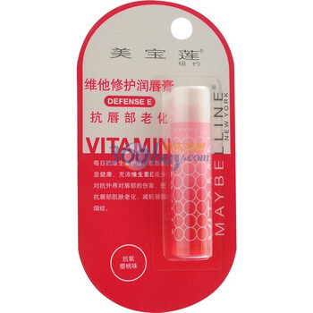 Maybelline美宝莲维他修护润唇膏4g(抗氧樱桃)E抗唇部老化(卡装)