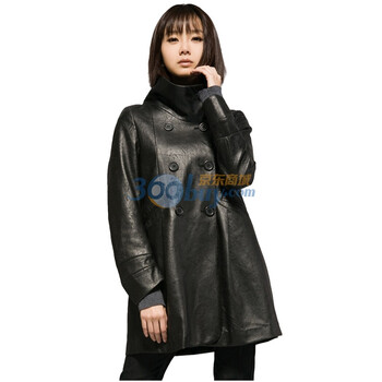 圣迪奥sdeer女装经典款气场皮质风衣1481746 黑色 L