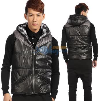 零号男 格纹两面穿 棉马甲秋冬加厚款 BEF0006 01 黑色 XXL