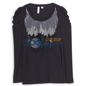 歌莉娅GOELIA 春夏单品 绣珠片公主袖长袖t恤101C0220 黑色 M