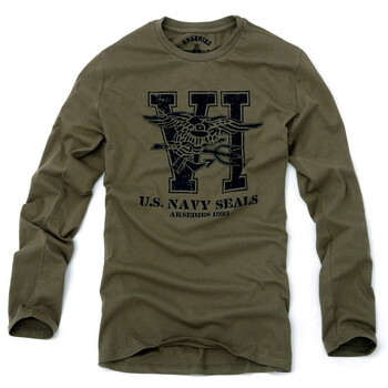 AK男装秋季新品 海豹突击队印花长袖T恤11C100082 军绿色 XXL