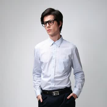 圣得西sundance 男士商务休闲格纹纯绵衬衫2910021015 淡青色 40