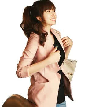 AnnSu女装新品韩版裸色修身小西装小外套女C069 粉色 L