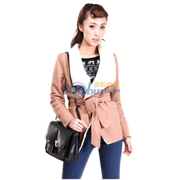 Rosas Mode冬季大翻领羊羔毛内胆长袖绑带大衣女外套R1812403驼色L