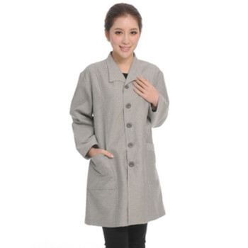 乐孕新品 100%银纤维防辐射服 防辐射工装大褂 长袖男款女款c50325 女款大翻领浅麻灰色 均码