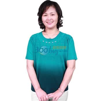 露西法兰 2012女装夏装新款圆领短袖丝质拼色T恤 JS-欣菲怡人贴砖 蓝色 均码