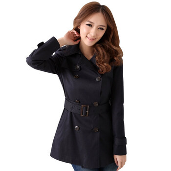 韩都衣舍 韩国风衣春季新品春装女双排扣风衣LA1151L04 藏蓝色 L