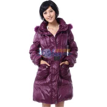 新品雅鹿女士貉子毛条细格羽绒服 ^@^LD25080 紫色 XXL