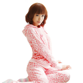 Gainreel歌瑞尔 家居服豹女郎可爱休闲摇粒棉长袖家居服睡衣套装 粉红 XXL