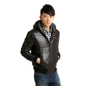 Jack Jones/杰克琼斯 外套纯棉仿皮拼接式棉服I(黑)|211422022010XXXL