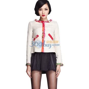 七格格【IAIZO高端】复古绣花 圆领女装外套 女 01C164511 米色 XL