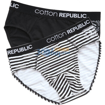棉花共和国 Cotton RepubLic 海军条纹LOGO 男式三脚内裤 两条装 01111109 黑色 XXL