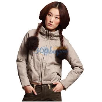 茵曼 Inman 罗纹拼接修身分割棉衣JC20092 杏色 L
