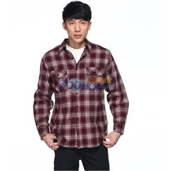 IZOD 法兰绒秋季新品格纹长袖男士休闲衬衫 3061912108402红色系XXL(185/102A)