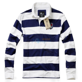 AK男装秋季新品 条纹长袖POLO衫T恤B118005 蓝色 XXL