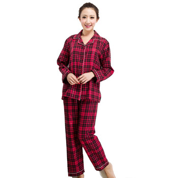 荻嘉茂 时尚休闲纯棉格子家居服套装 1018 红色 L