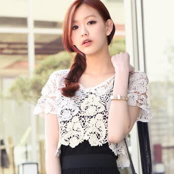 购物赢大奖 时尚起义 夏装韩国进口可爱百搭花边蕾丝T恤 女582636 姜黄色 one