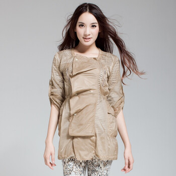 卓欧TOAIOU 2011新款女装超薄透明中长款防晒服WC107002 发白的杏仁色 L